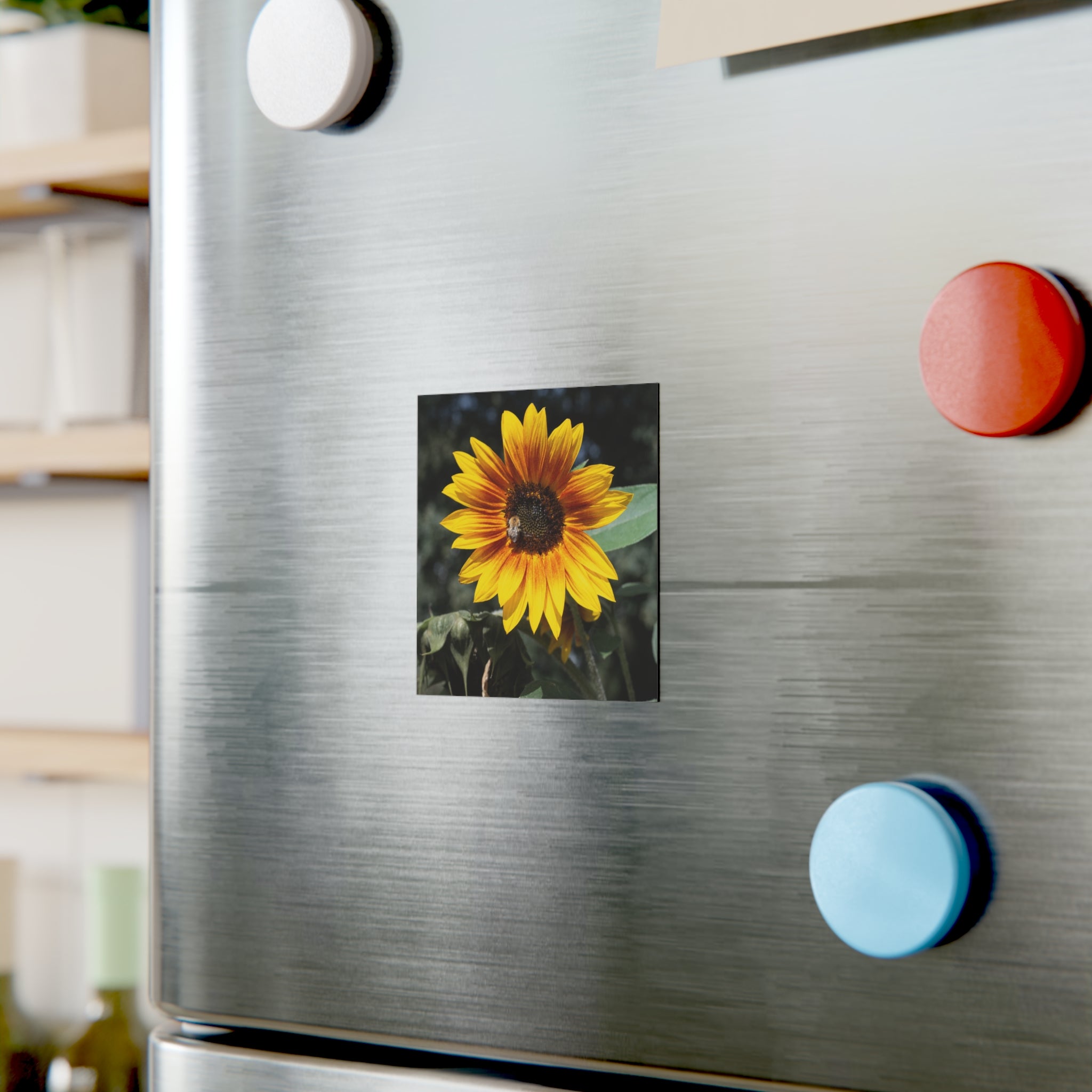 Sunflower Square Magnet — Bright Floral Refrigerator Decor