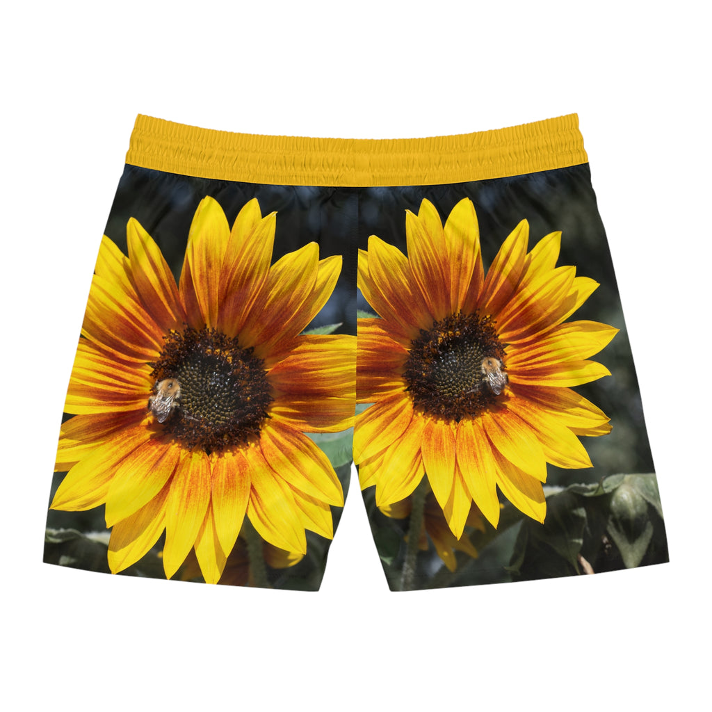 Sunflower Print Swim Shorts — Men’s Beach Trunks with Bold Yellow Floral AOP