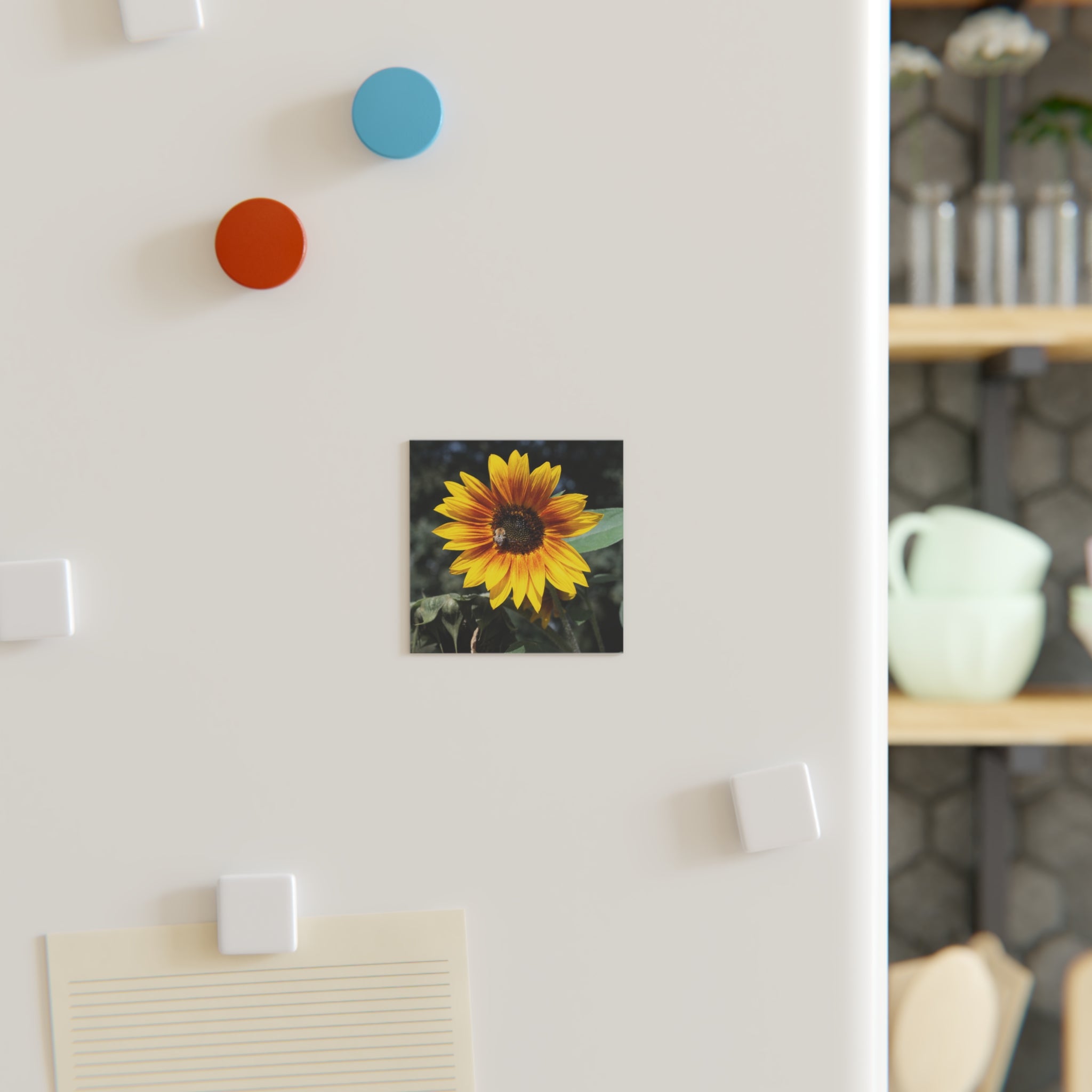 Sunflower Square Magnet — Bright Floral Refrigerator Decor