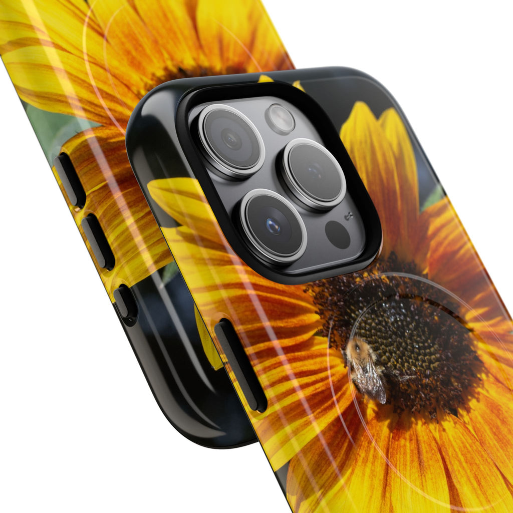 Sunflower and Bee Photo Tough Magnetic Case – Bright Floral Phone Cover