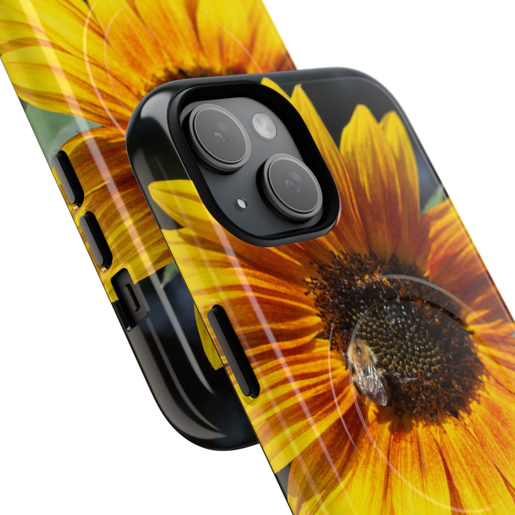 Sunflower and Bee Photo Tough Magnetic Case – Bright Floral Phone Cover