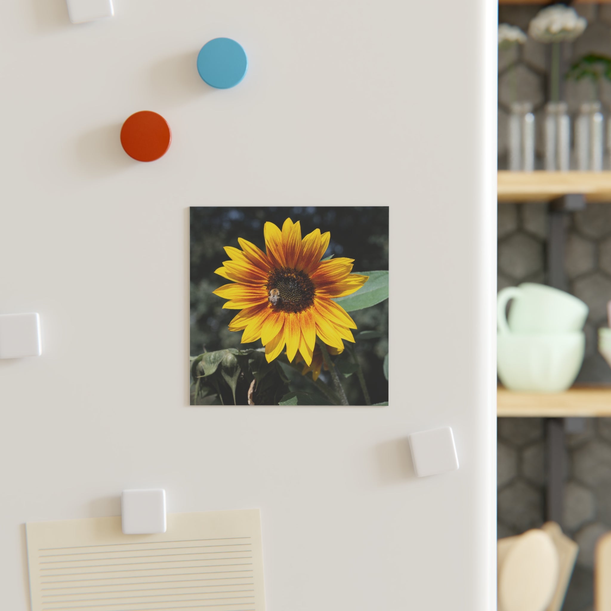 Sunflower Square Magnet — Bright Floral Refrigerator Decor