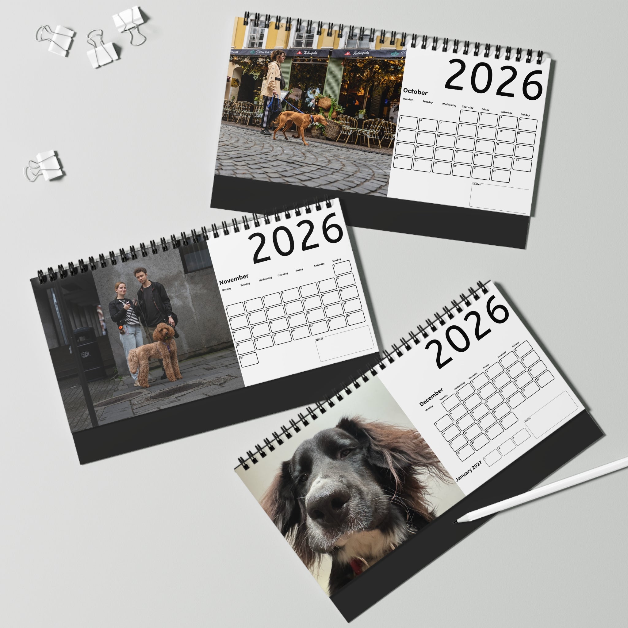 Personalized Desk Calendar - People and Dogs 2026, Custom Calendar, Home Office Decor, Dog Lovers Gift, Unique Desk Accessory