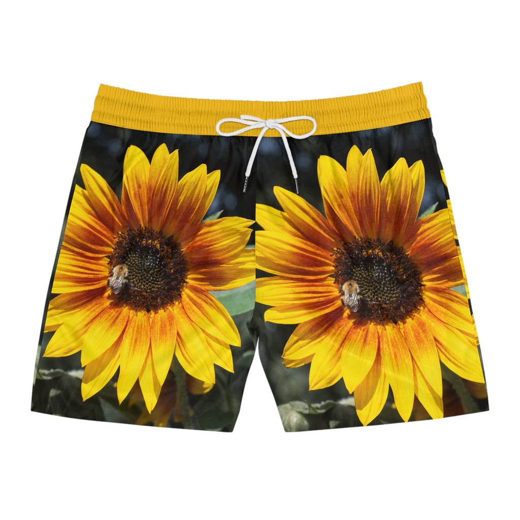 Sunflower Print Swim Shorts — Men’s Beach Trunks with Bold Yellow Floral AOP