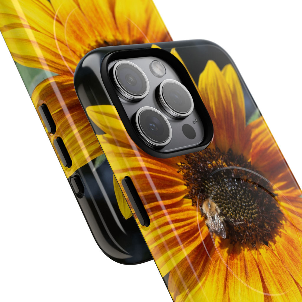 Sunflower and Bee Photo Tough Magnetic Case – Bright Floral Phone Cover