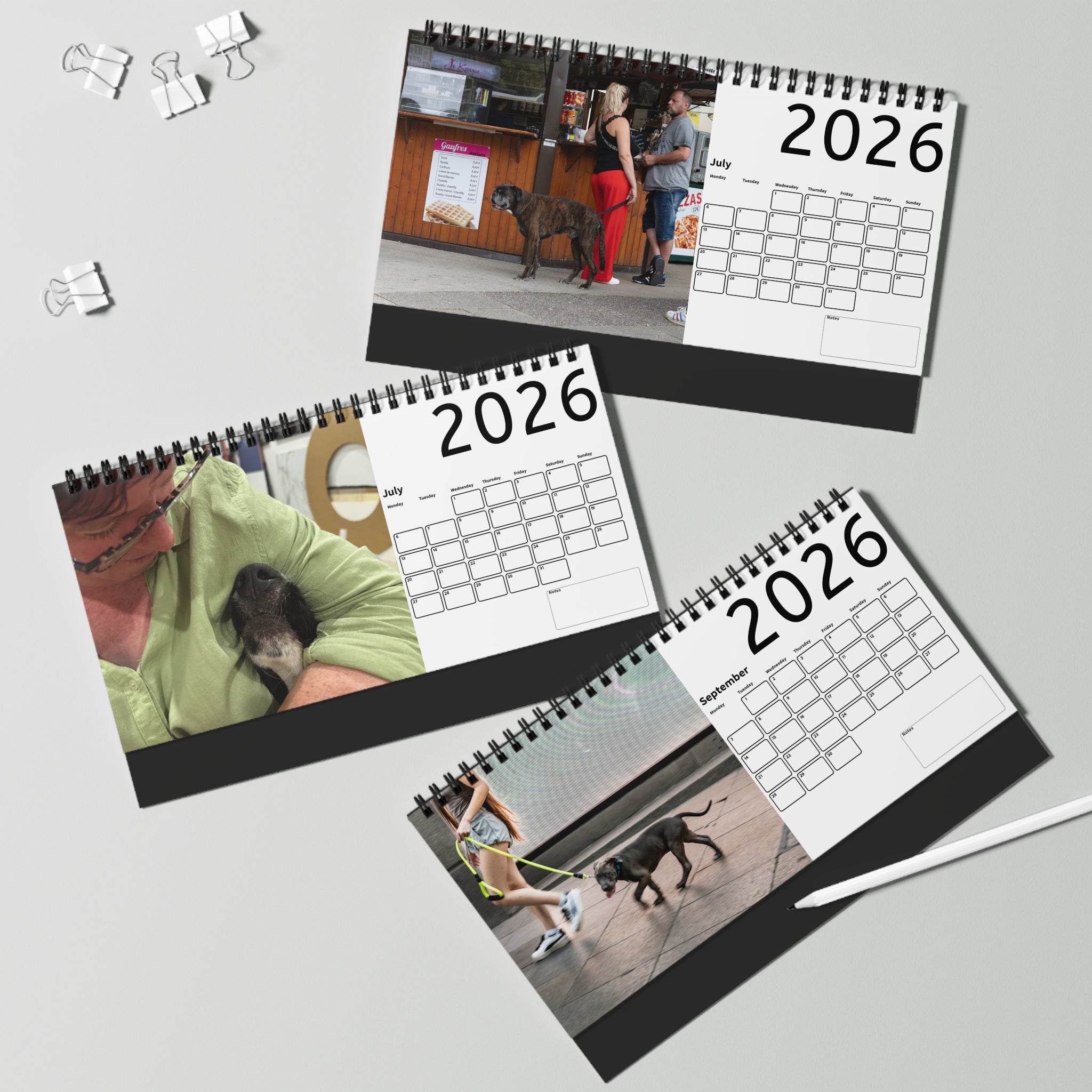 Personalized Desk Calendar - People and Dogs 2026, Custom Calendar, Home Office Decor, Dog Lovers Gift, Unique Desk Accessory