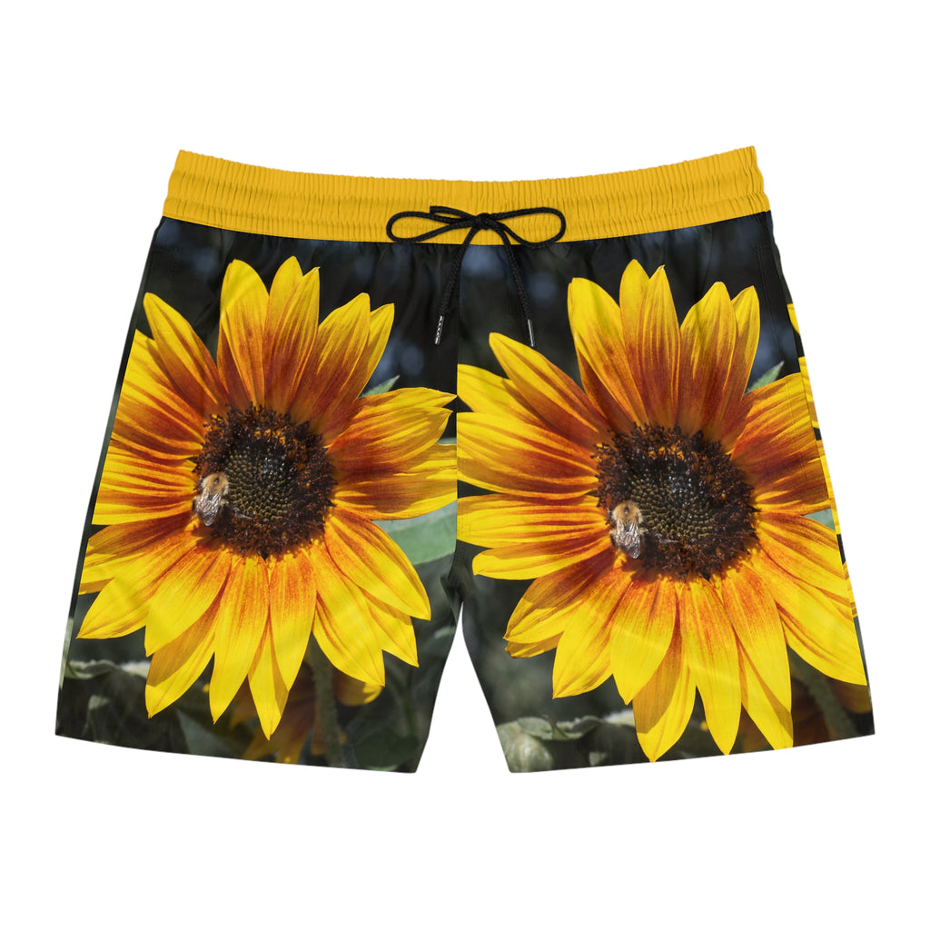 Sunflower Print Swim Shorts — Men’s Beach Trunks with Bold Yellow Floral AOP
